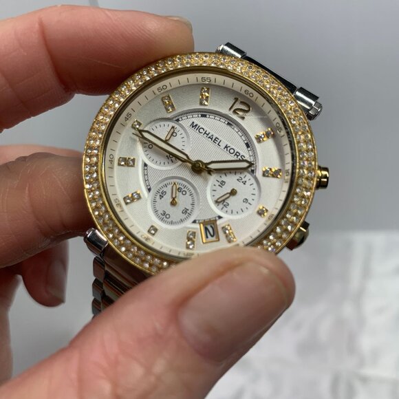 Michael Kors Womens Parker Analogue Watch Gold-Tone Crystal-Accented Stainless S - Picture 10 of 11